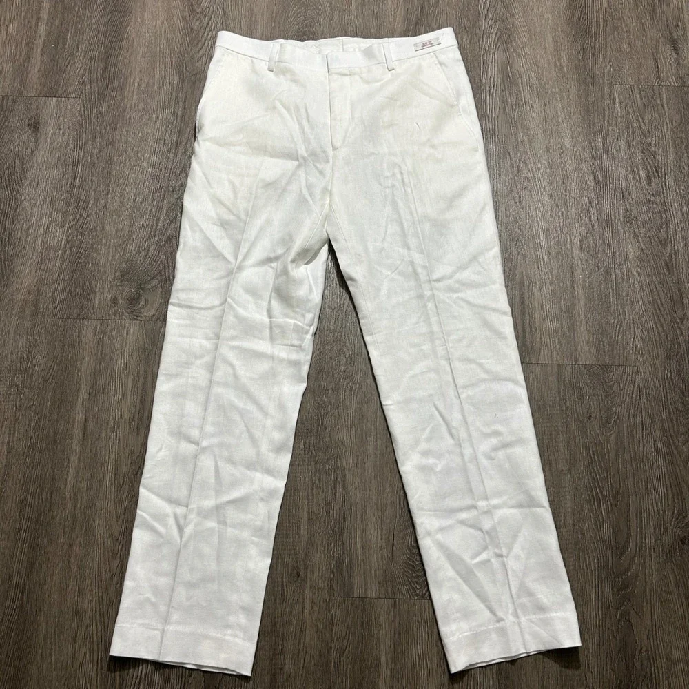 Jos. A. Bank Dress Pants 33x30 White Slim Fit Linen Cotton Flat Front New NWT